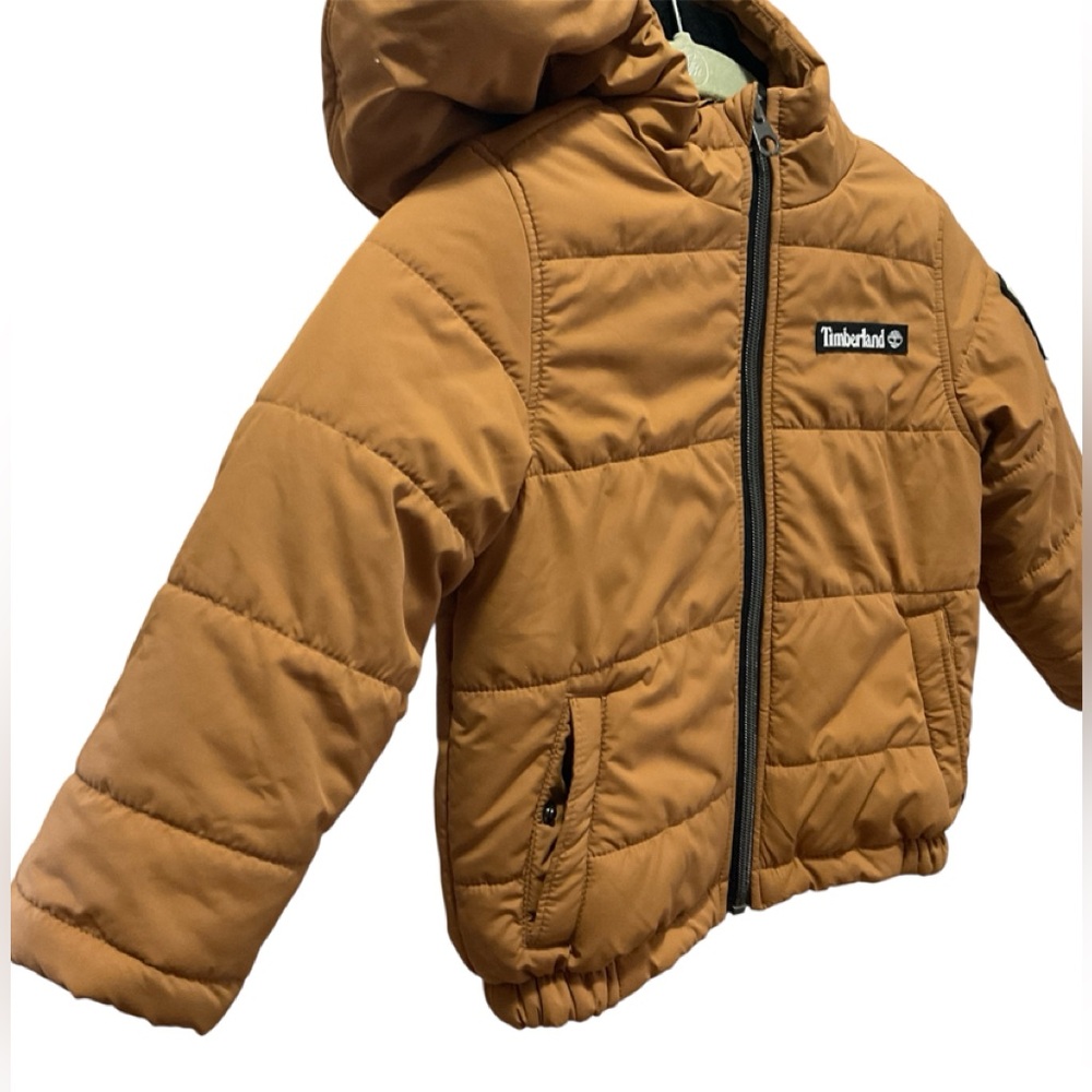 Timberland Puffer Jacket S(2) Tan Hooded Winter Full Zip Kids Toddler - Picture 4 of 7